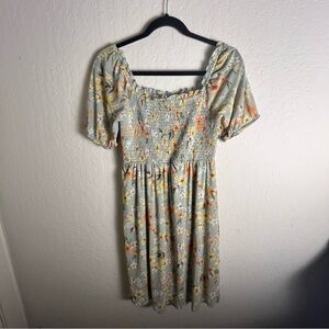 Siren Lily (maternity) Floral Smocked Dress in Green and Orange